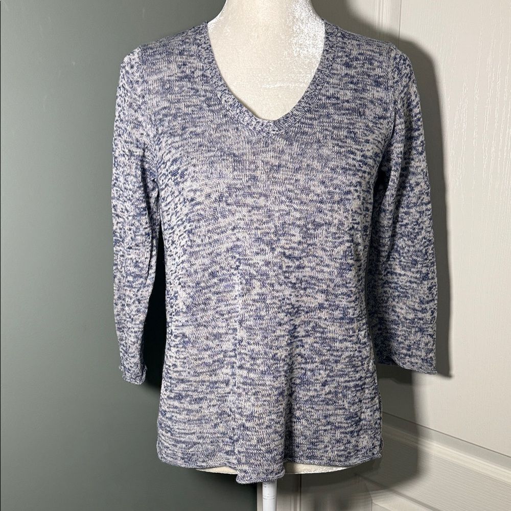 Talbots Petites V-Neck Linen Silk Blend Sweater Blue Marled Size M
